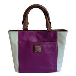 Tignanello Cream & Pink Color Block Textured Leather Small Top Handle Handbag